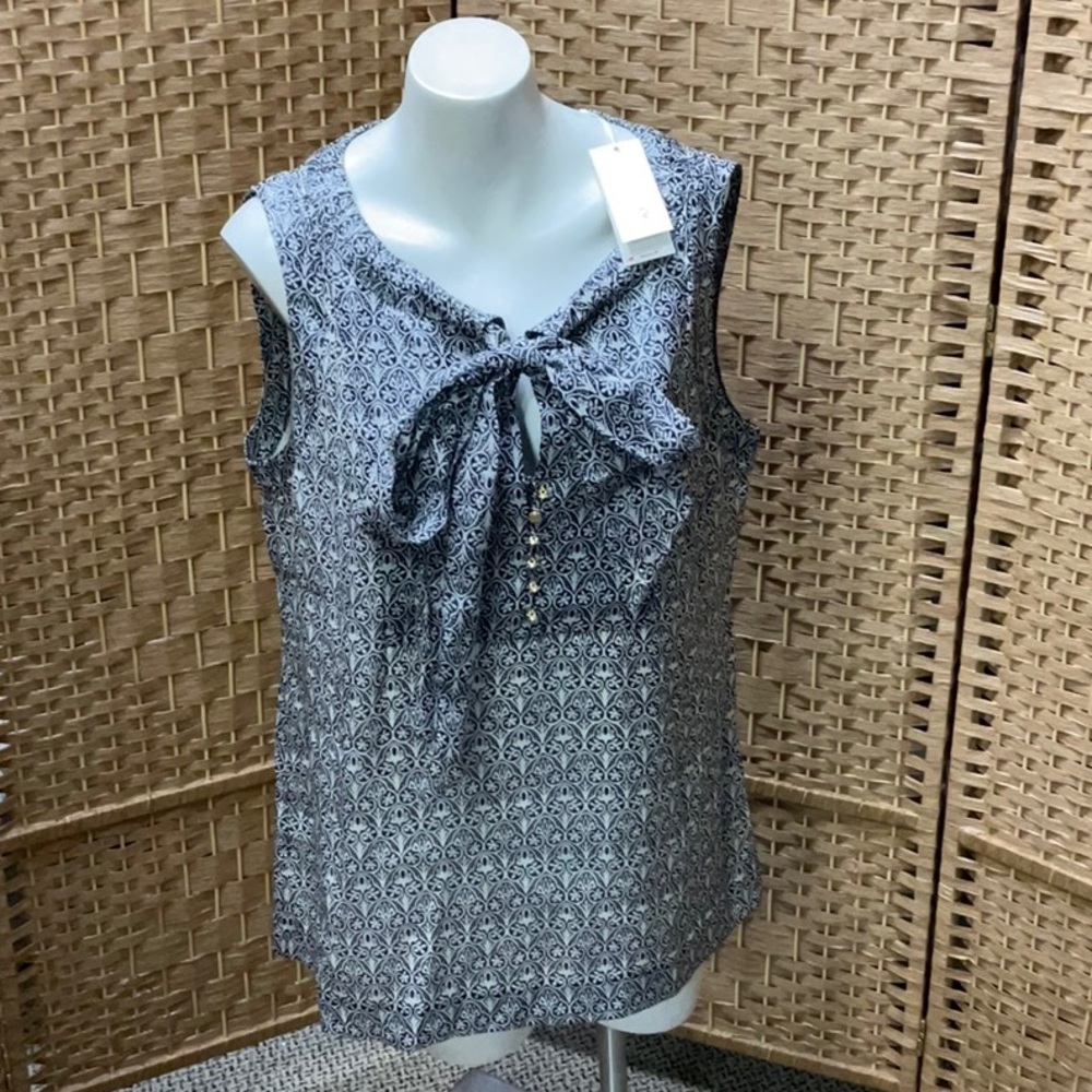 Tory Burch Sleeveless Tie-Neck Printed Blouse - Blue/White